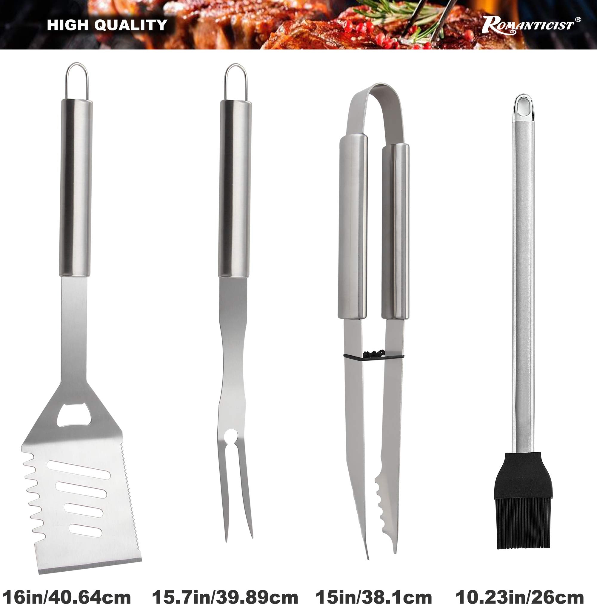 Romanticist 23Pc Must-Have Bbq Grill Accessories Set With Thermometer In Case - Stainless Steel Barbecue Tool Set With 2 Grill M